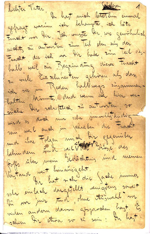 kafka's letter to his father, Deutsches Literaturarchiv Marbach